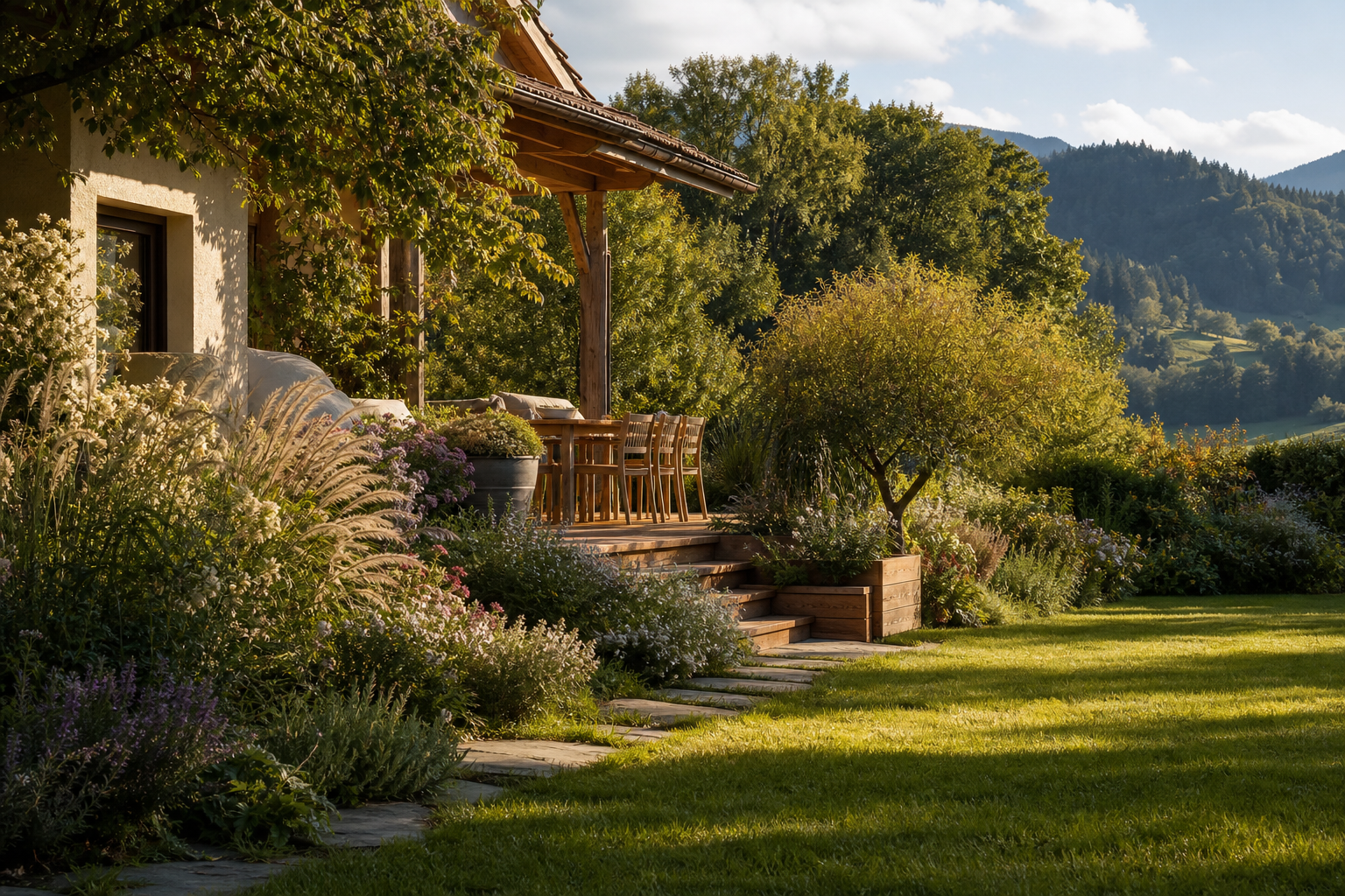 Moderner Wohngarten mit Terrasse
